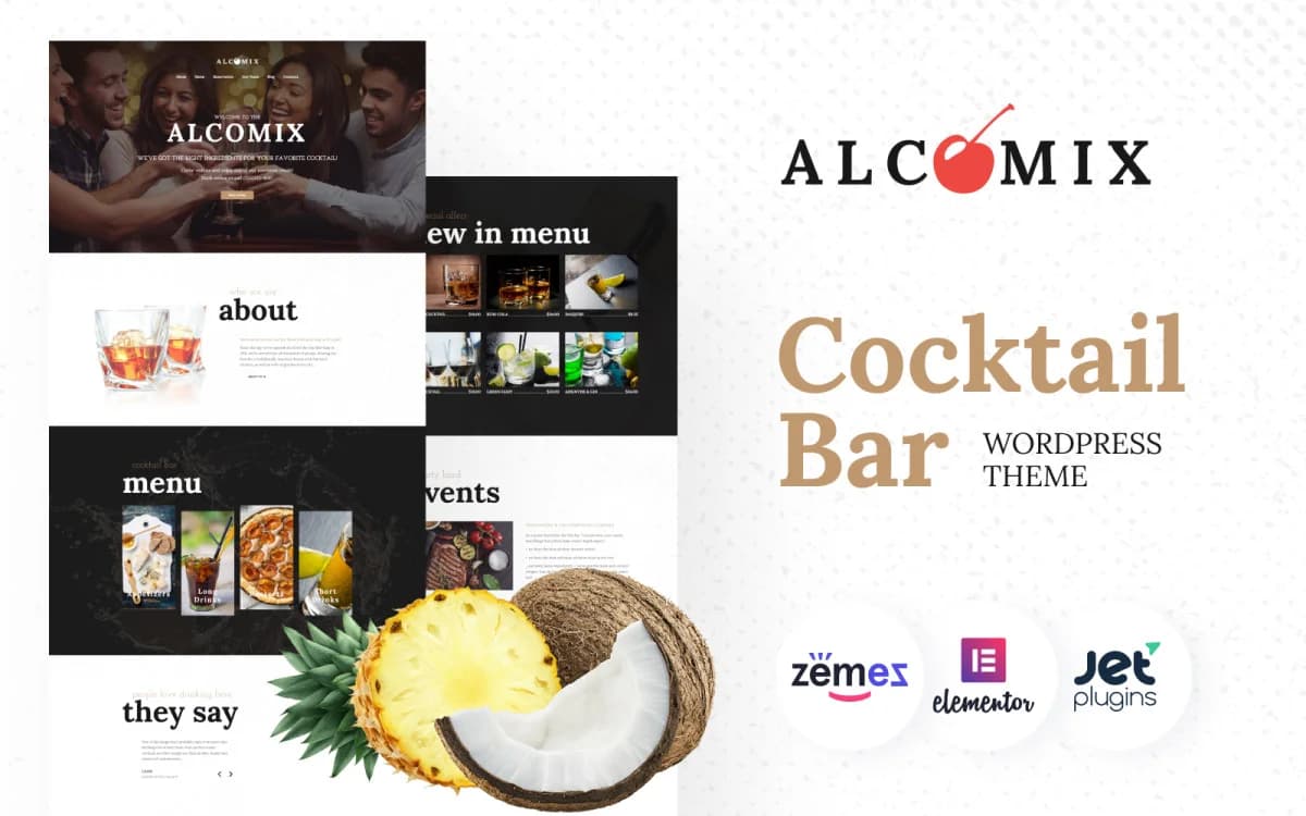 Alcomix - Cocktail Bar WordPress Theme for Celebration Organizer Website