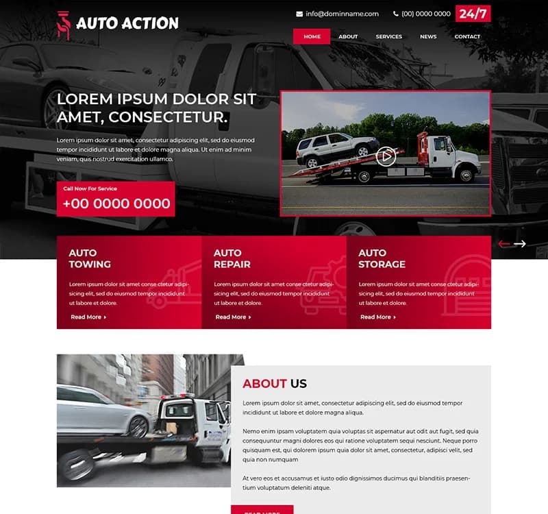 Auto Action - Towing Services PSD Template