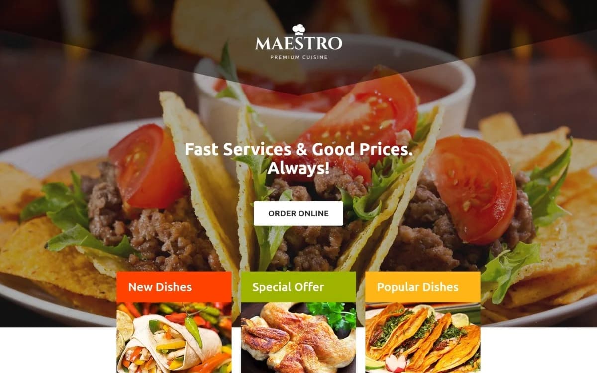 Cafe and Restaurant Responsive Landing Page Template