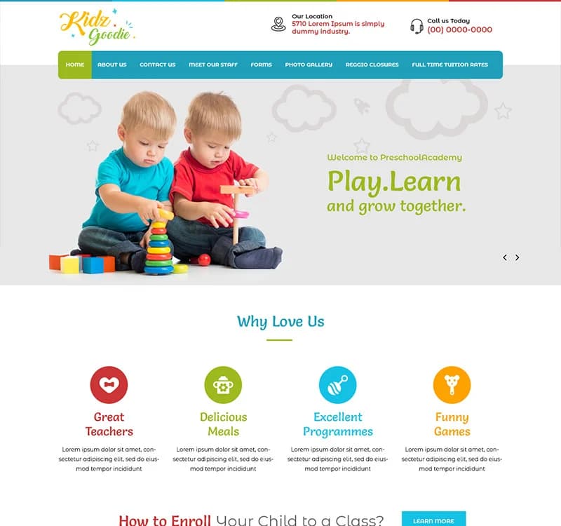 Kidz Goodie - Kindergarten School PSD Template