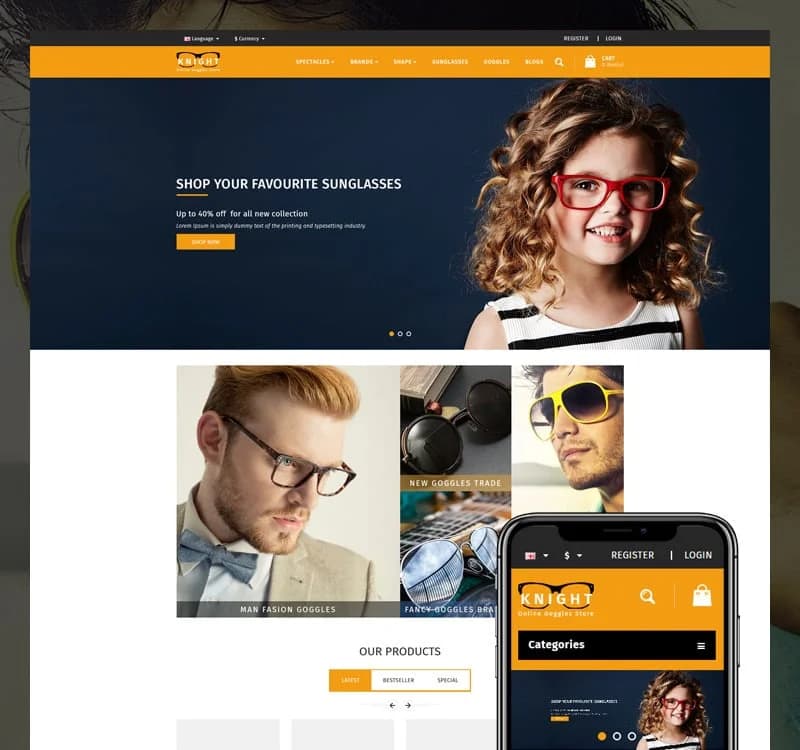 Knight Goggles and Sunglasses Store OpenCart Template