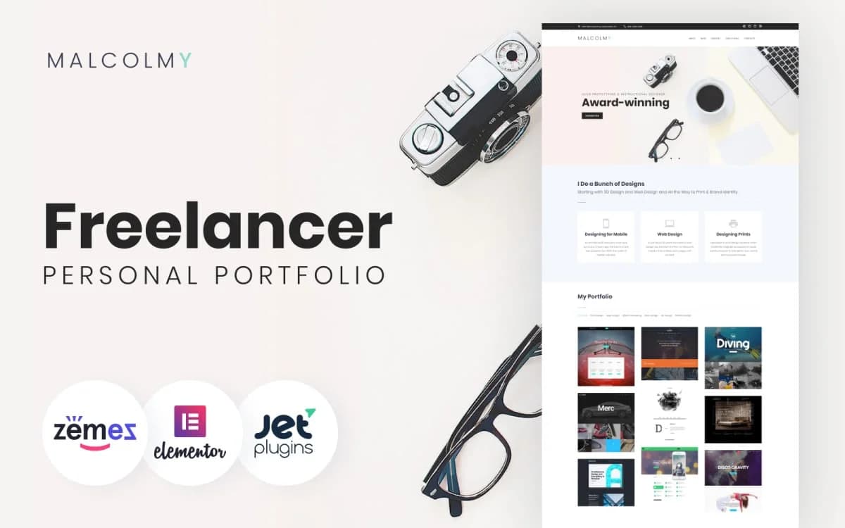 MalcolmY - Freelance Portfolio WordPress Theme for Professional Services Website