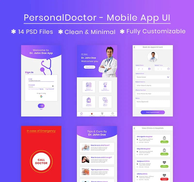 PersonalDoctor - Mobile App UI PSD Template