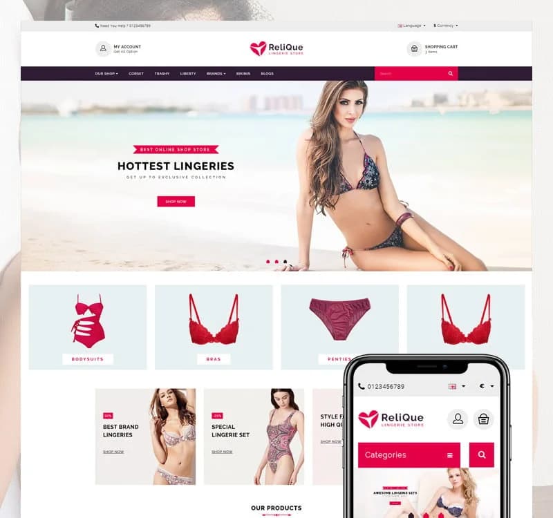 Relique Lingerie Store OpenCart Template
