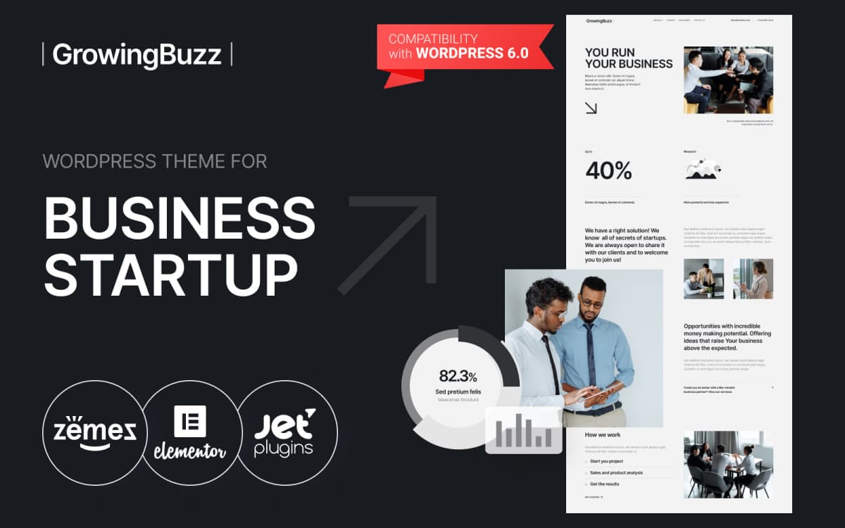GrowingBuzz - Startup Business Company WordPress Theme for Corporate Services Website