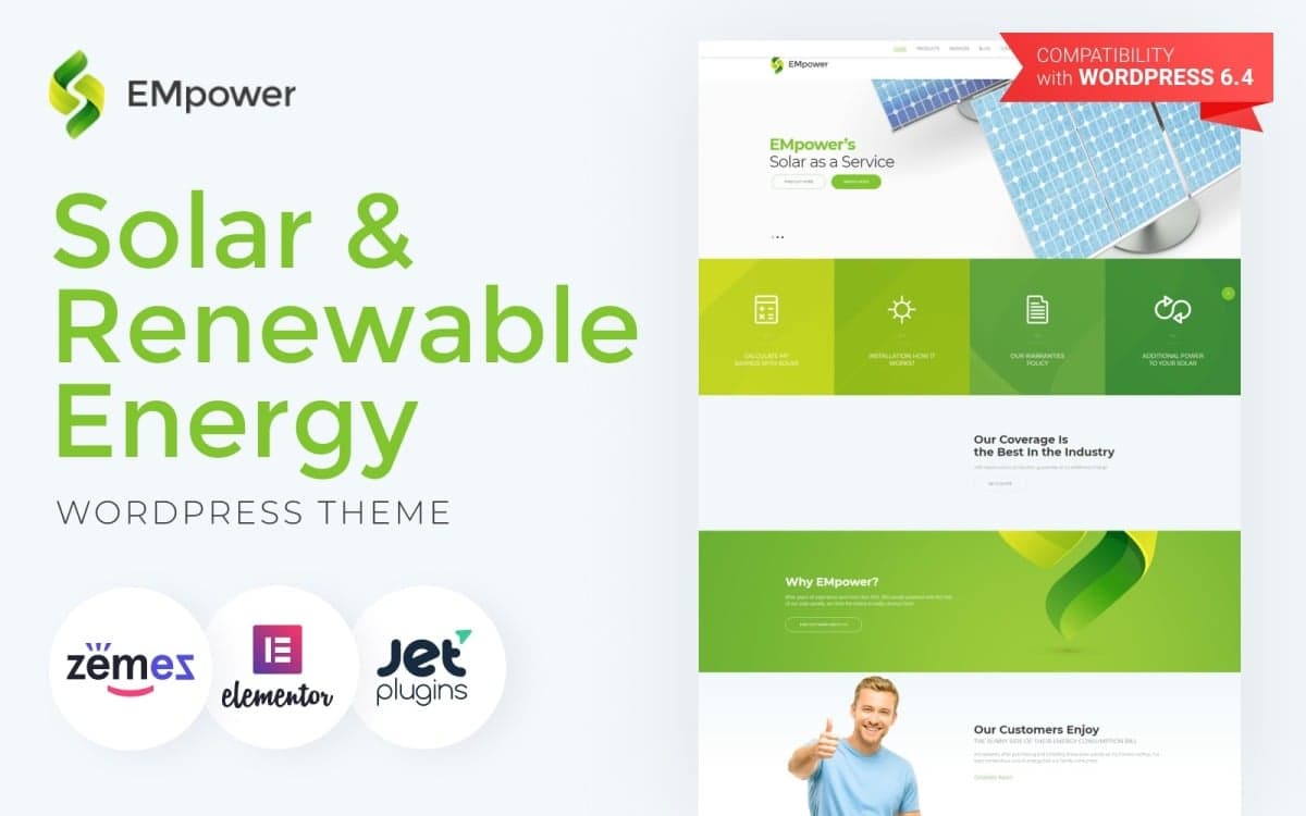 EMpower - Solar Farm & Green Energy WordPress Elementor Theme for Renewable Power Website