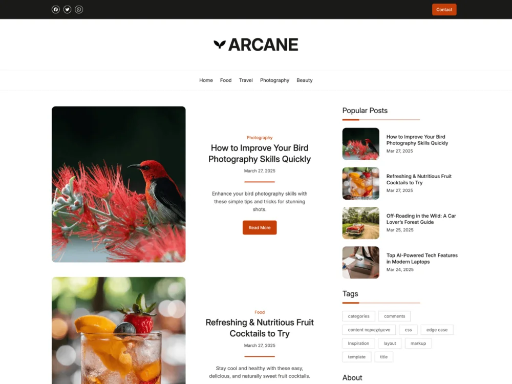 Lifestyle Blog Arcane — Free WordPress Theme | TemplateWitch ...