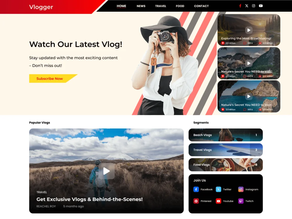 Professional Vlogger — Free WordPress Theme | TemplateWitch — TemplateWitch